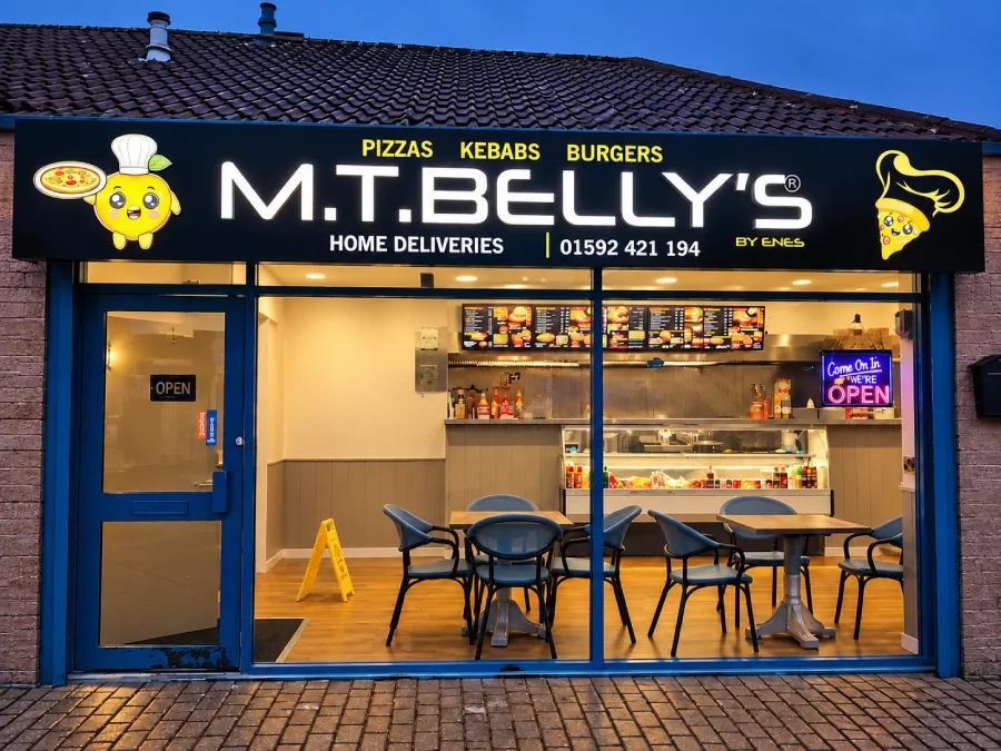 M.T. BELLY’S takeaway storefront in Glenrothes